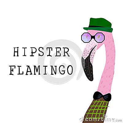 Portrait of Hipster flamingo Vector Illustration